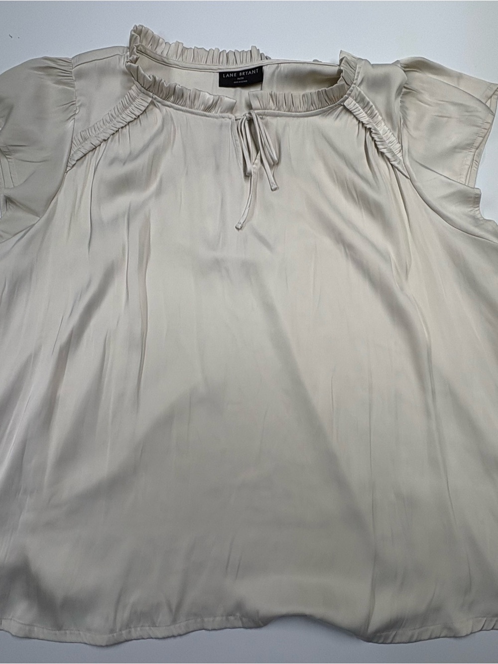 Lane Bryant Cream Ruffle Tie Neck Blouse